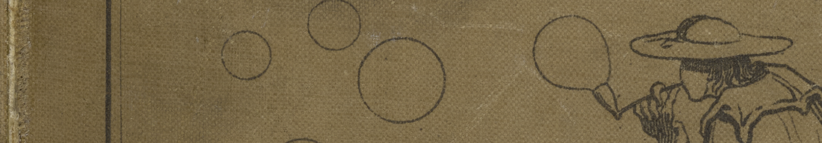 Detail of line drawing showing person in a hat blowing bubbles